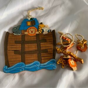 Wooden Noah's Ark Animal Tic Tac Toe Set Play Vintage